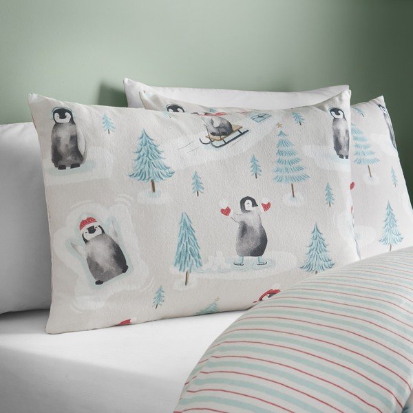 Natūralios spalvos iš flanelės viengulė patalynė 135x200 cm Brushed Christmas Penguins – Catherine Lansfield-image-3