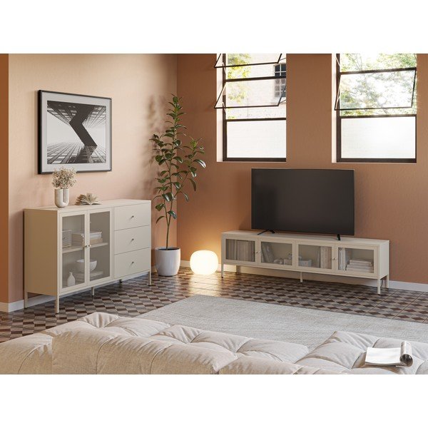 Kreminės spalvos iš metalo TV spintelė 160x50x35 cm Fayna – Marckeric-image-1