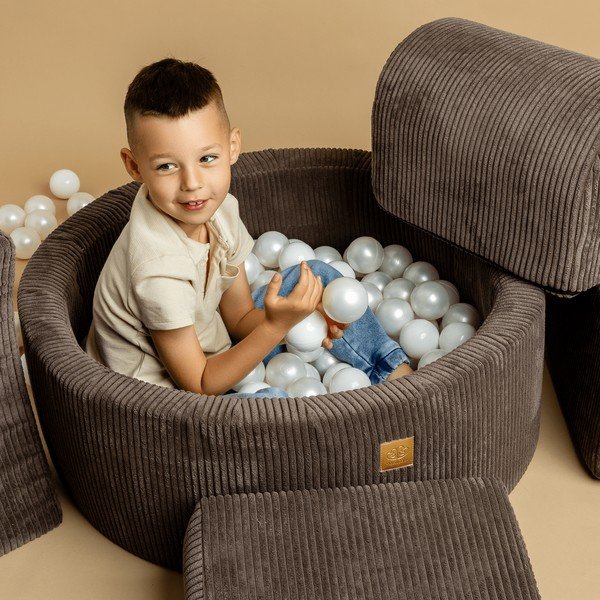 Kreminės spalvos iš velveto pripučiamų kamuoliukų baseinas ø 90x30 cm Montessori – Meowbaby-image-1