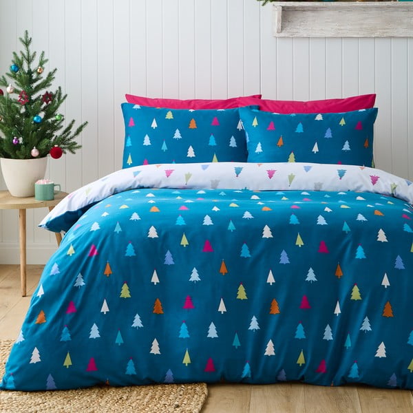 Iš mikropluošto viengulė patalynė baltos spalvos/mėlynos spalvos 135x200 cm Christmas Tree – Catherine Lansfield-image-1