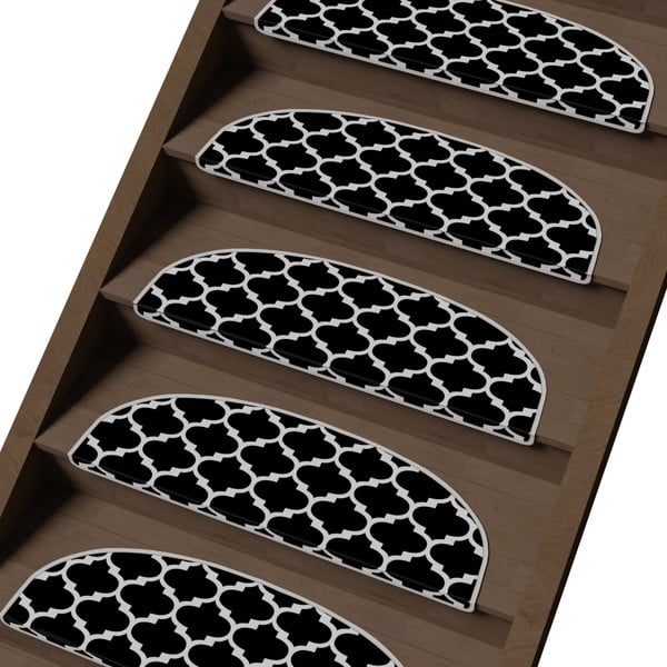Laiptų kilimėlių rinkiniai juodos ir baltos spalvos 16 vnt. 20x65 cm Madalyon – Vitaus-image-1