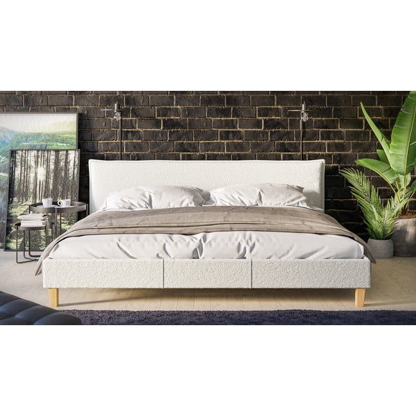 Kreminės spalvos minkšta dvigulė lova su grotelėmis 200x200 cm Tina - Ropez-image-1