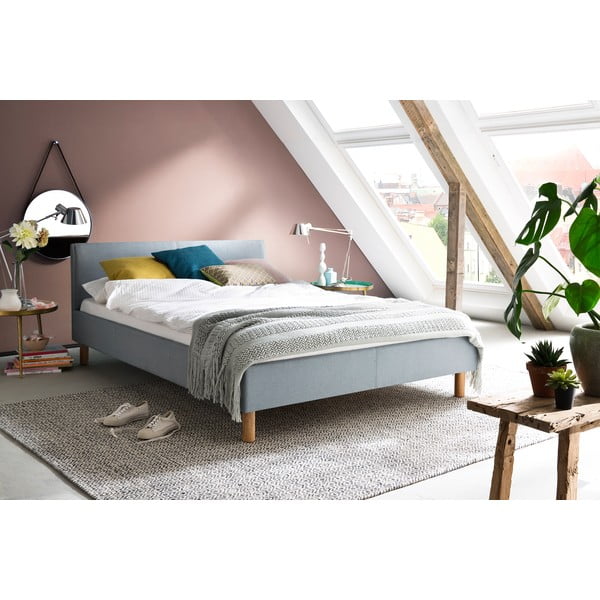 Mėlynos spalvos/pilkos spalvos viengulė lova audiniu dengta be grotelių 120x200 cm Lena – Meise Möbel-image-1