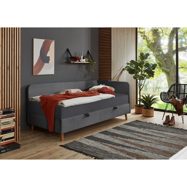 Viengulė lova tamsiai pilkos spalvos audiniu dengta su sandėliavimo vieta 90x200 cm Cabana – Meise Möbel-image-1