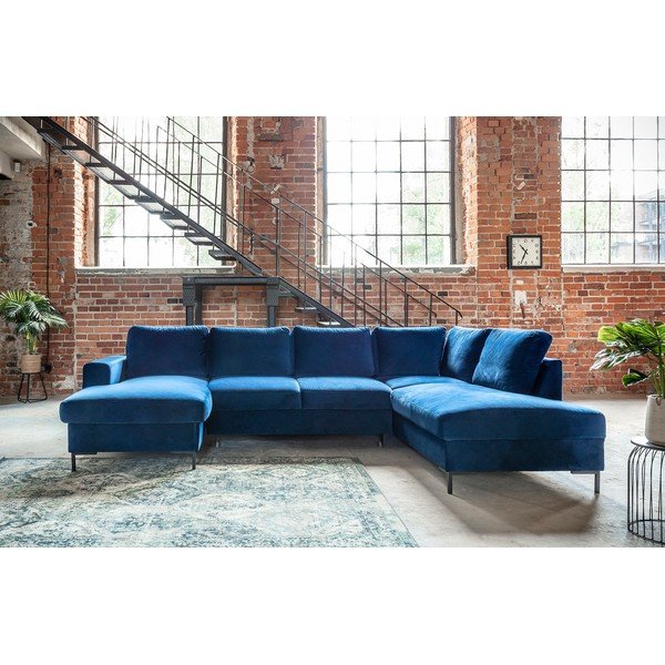 Mėlyna aksominė U formos sofa Miuform Lofty Lilly, dešinysis kampas-image-4