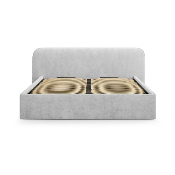 Šviesiai pilkos spalvos dvigulė lova audiniu dengta su sandėliavimo vieta su lovos grotelėmis 200x200 cm Elizabeth – Micadoni -image-4