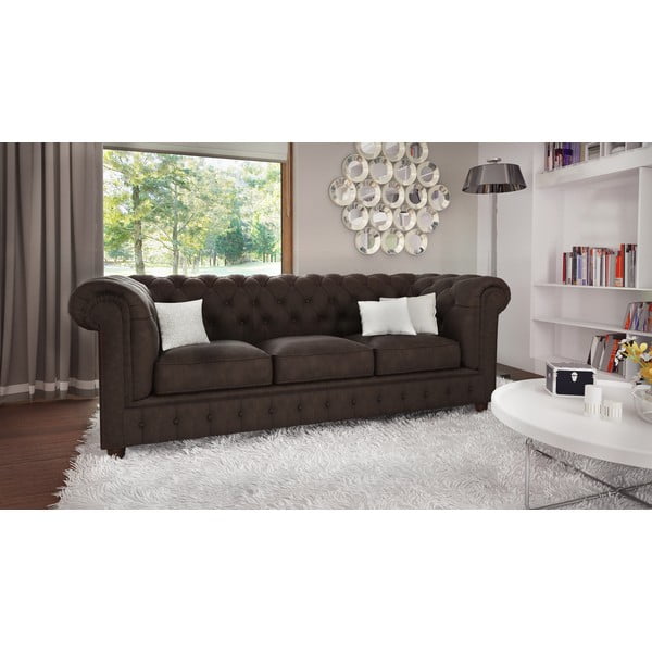Tamsiai ruda aksomo sofa 230 cm Cambridge - Ropez-image-1