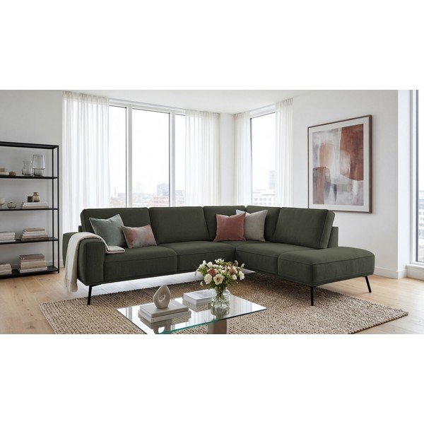 Tamsiai žalios spalvos kampinė sofa iš šenilinio audinio (su dešiniuoju kampu/„L“ formos) Amsterdam – Scandic-image-4