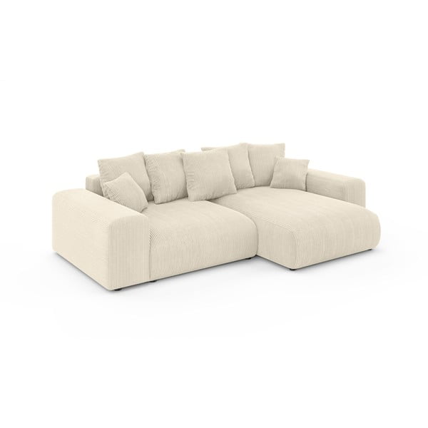 Kreminės spalvos iš kordinio velveto sulankstoma/su sandėliavimo vieta kampinė sofa (kintama) Luma – Ropez-image-2