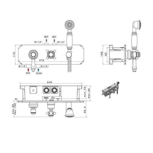 Dušo kambariui čiaupas bronzinės spalvos po priedanga (su 3 lizdais) Vienna – Sapho-image-1