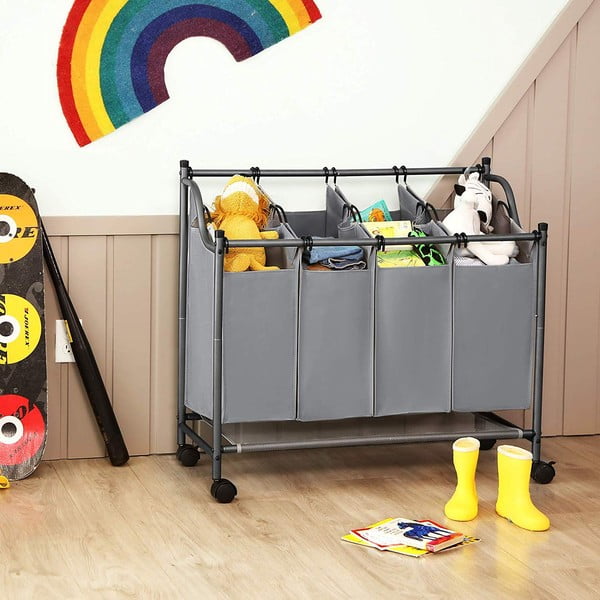 Pilkas krepšys su ratukais ir 4 skalbinių segmentais Songmics-image-1