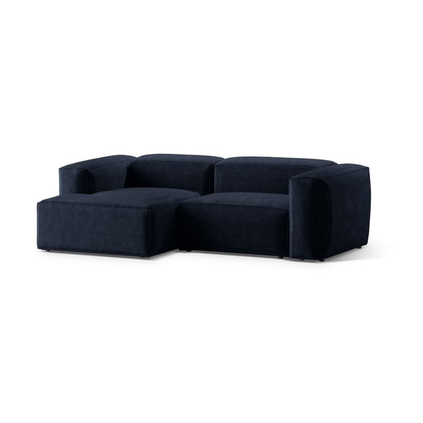 Tamsiai mėlynos spalvos iš kordinio velveto kampinė sofa (su kairiuoju kampu/su gultu) Bergamo – Cosmopolitan Design-image-2