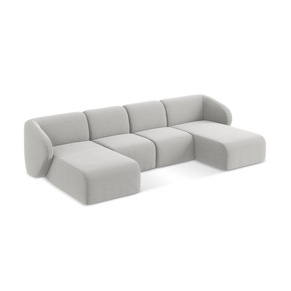 Šviesiai pilkos spalvos kampinė sofa iš velveto („U“ formos) Lani – Makamii-image-2