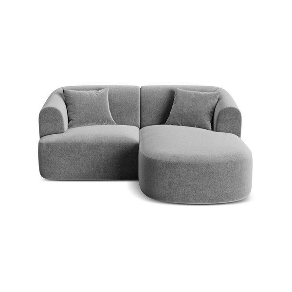 Šviesiai pilkos spalvos kampinė sofa iš velveto (su dešiniuoju kampu/su gultu) Campi – Cosmopolitan Design