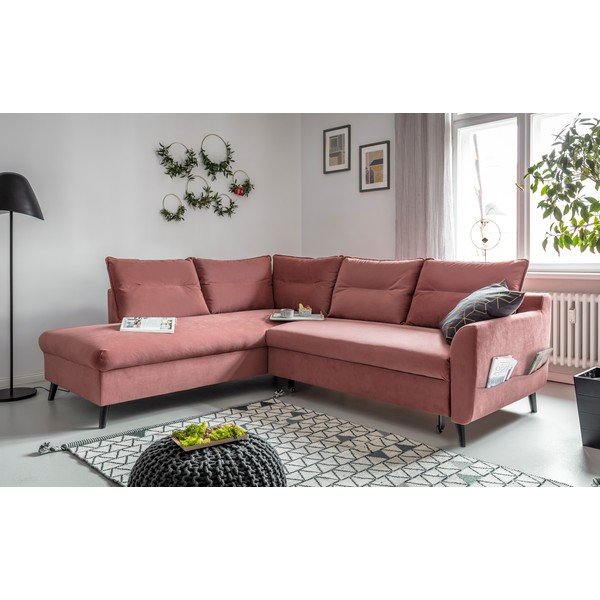 Rožinės spalvos aksominė kampinė sofa Miuform Stylish Stan L, kairysis kampas-image-3