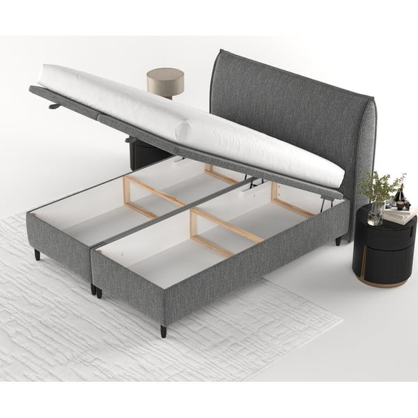 Dvigulė lova pilkos spalvos audiniu dengta su sandėliavimo vieta 200x200 cm Pearl – Maison de Rêve-image-3