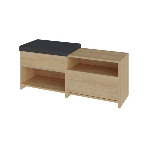 Spintelė batams natūralios spalvos su suoliuku iš ąžuolo Romi – Marckeric