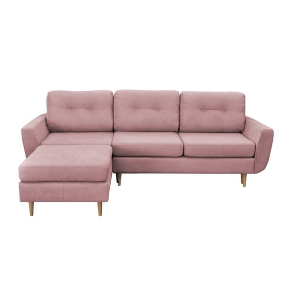 Šviesiai rožinė sofa-lova su šviesiomis kojomis Mazzini Sofos Tulipe, kairysis kampas