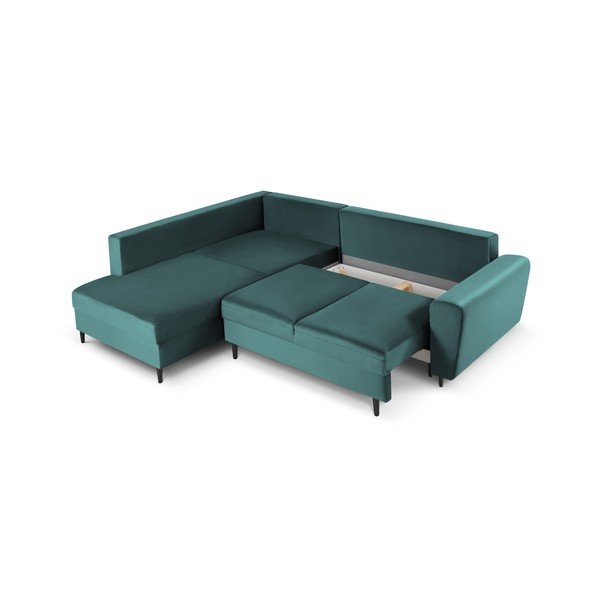 Smaragdinės spalvos iš velveto sulankstoma/su sandėliavimo vieta kampinė sofa (su kairiuoju kampu/„L“ formos) Kyoto – Cosmopolitan Design-image-3