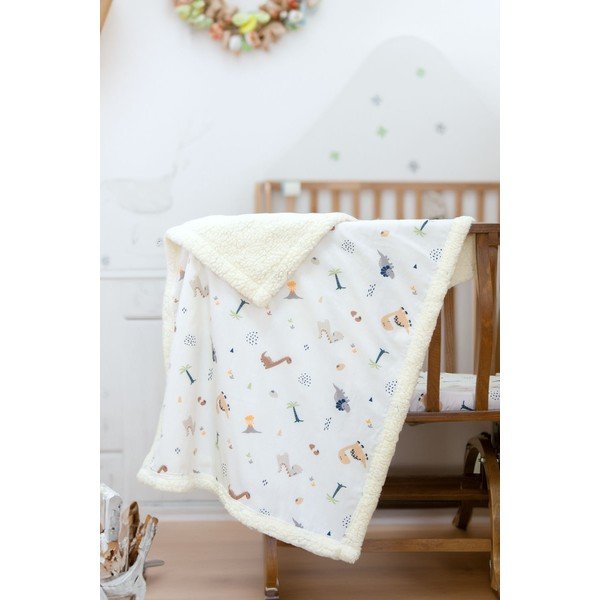 Baltos spalvos iš ranforce medvilnės vaikiškas pledas 75x100 cm Dinozor – Mijolnir-image-1