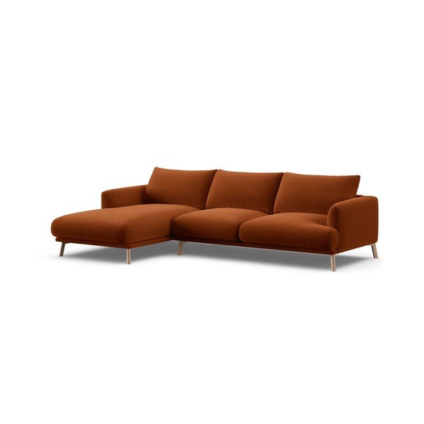 Terakotos spalvos kampinė sofa iš velveto (su kairiuoju kampu/su gultu) Naomi – Micadoni -image-2
