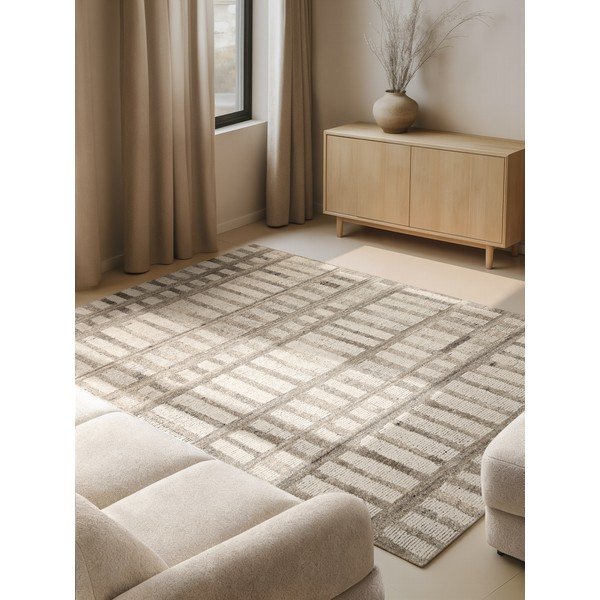 Rankų darbo kreminės spalvos iš vilnos kilimas 80x150 cm Boho 1.0 Linara – Vikosa-image-1