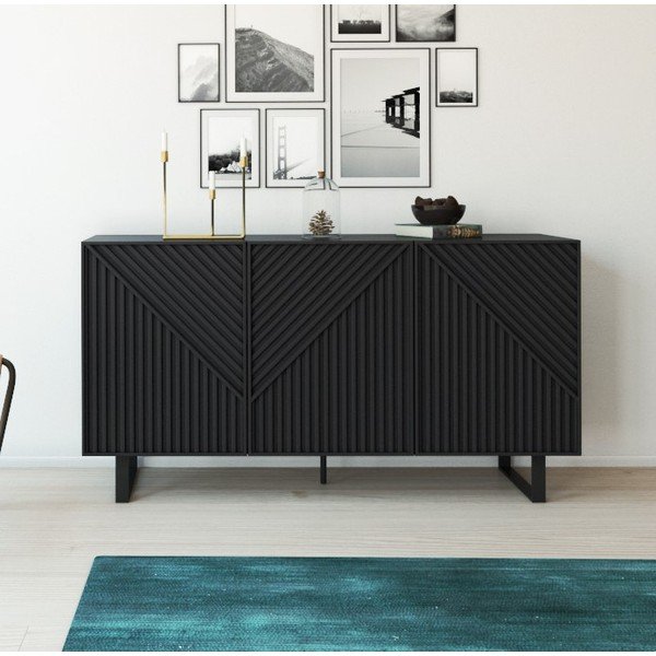 Šoninė spintelė juodos spalvos 151x80x35 cm Peta – Marckeric-image-1