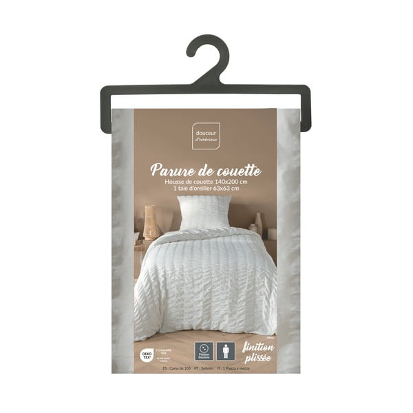 Baltos spalvos iš banguotos tekstūros viengulė patalynė 140x200 cm Plissia – douceur d'intérieur-image-4