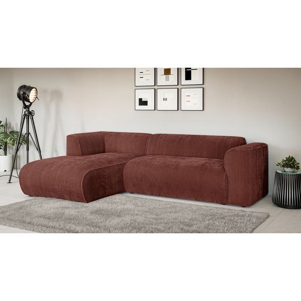Terakotos spalvos kampinė sofa iš kordinio velveto (su kairiuoju kampu/su gultu) Merid  – Ropez-image-1