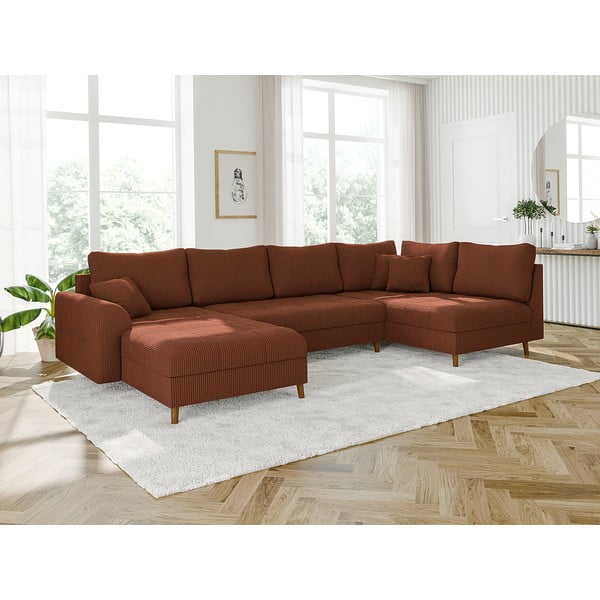 Raudonos plytų spalvos iš kordinio velveto kampinė sofa (su kairiuoju kampu) Ariella – Ropez-image-3