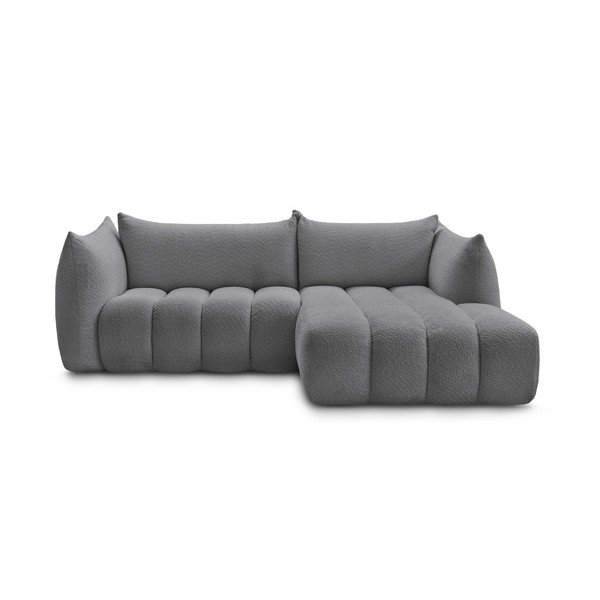 Pilkos spalvos kampinė sofa iš boucle (su dešiniuoju kampu/su gultu) Azra – Bobochic Paris