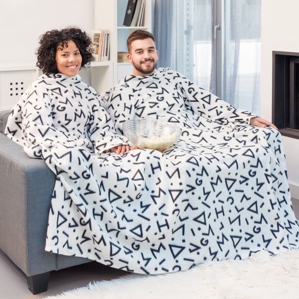 Balta dvigulė antklodė su rankovėmis InnovaGoods Snug Symbols Twin