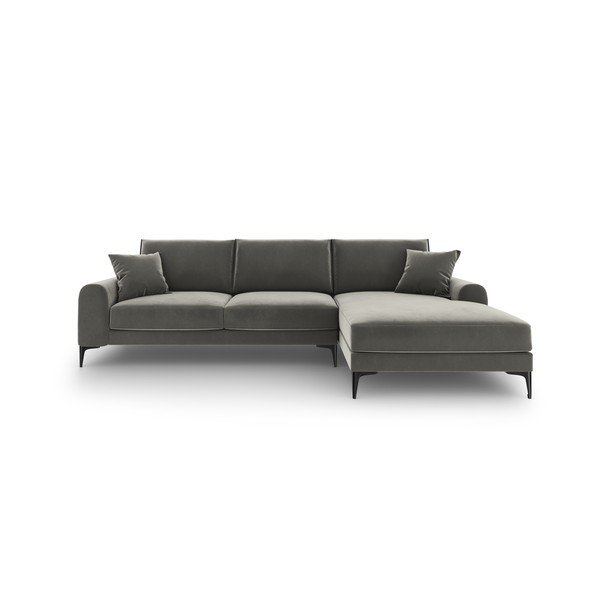 Šviesiai pilka aksominė kampinė sofa Mazzini Sofas Madara, kampas dešinėje-image-2