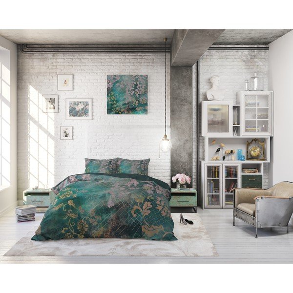 Žalia medvilninė viengulė patalynė Pure Cotton Tiran Flower, 140 x 200 cm-image-3