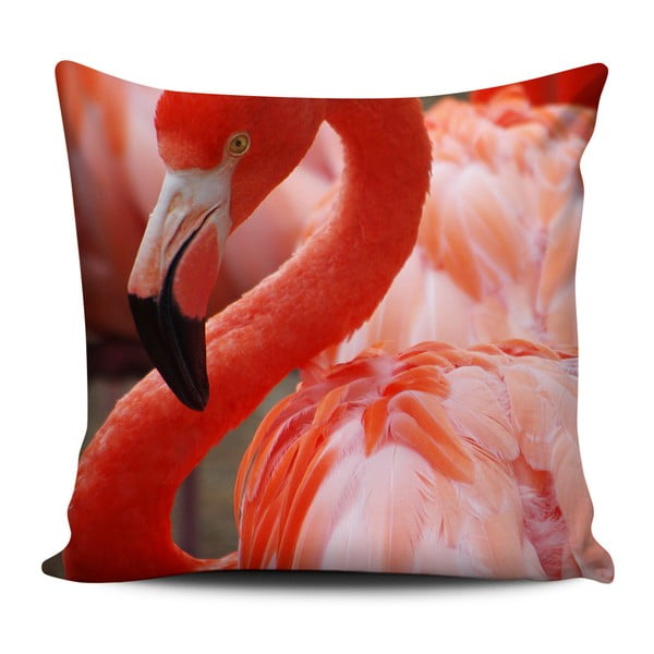 Raudonos ir baltos spalvos pagalvėlė Home de Bleu Flamingo, 43 x 43 cm