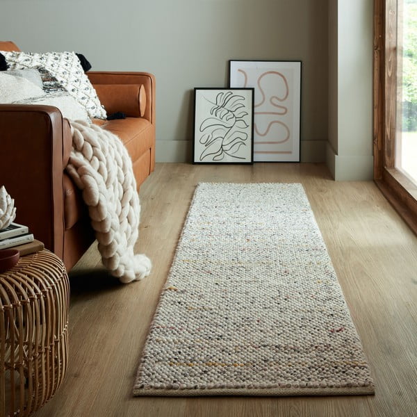 Rankų darbo iš vilnos mišinio kilimas kreminės spalvos 60x230 cm Minerals – Flair Rugs-image-1
