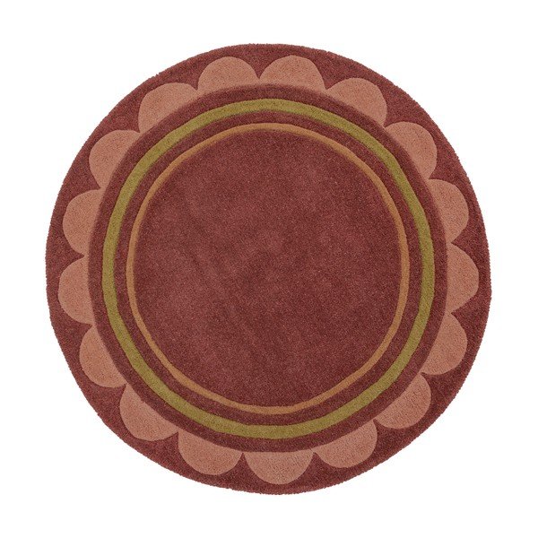 Rankų darbo bordo spalvos iš vilnos apvalios formos kilimas ø 120 cm Lois – Flair Rugs