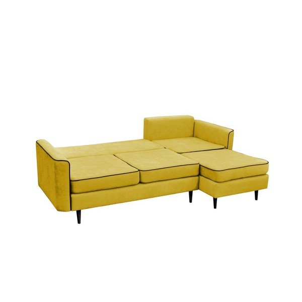 Geltonos spalvos sofa lova su juodomis kojomis Mazzini Sofas Dragonfly, dešinysis kampas-image-2