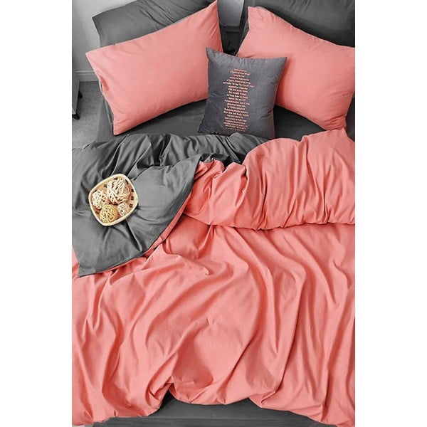 Medvilninė dvigulė lašišos/pilkos spalvos 200x220 cm medvilninė dvigulė paklodė / prailginta paklodė - Mila Home-image-3