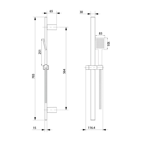 Iš nerūdijančio plieno dušo komplektas matinės juodos spalvos su rankiniu dušu/stumdomas laikiklis 70 cm – Sapho-image-3