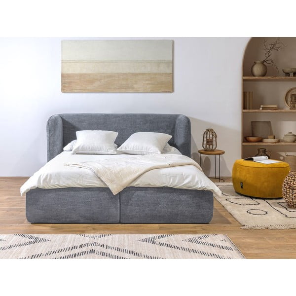 Šviesiai pilka minkšta dvigulė lova su laikymo vieta ir grotelėmis 160x200 cm Louise - Bobochic Paris-image-3