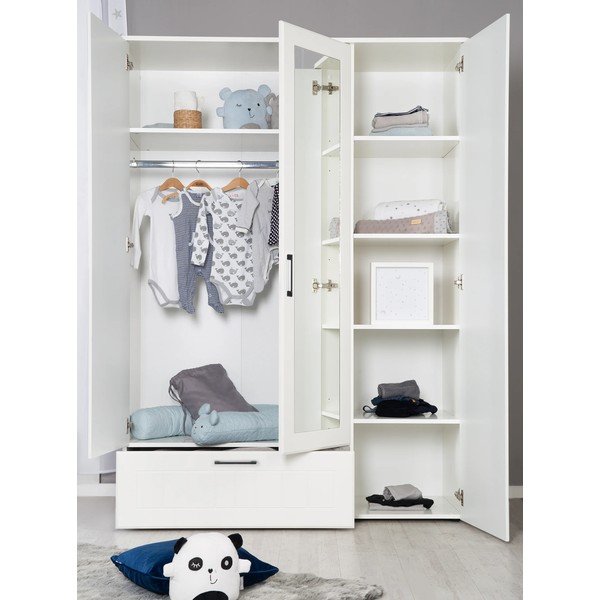 Vaikiška spinta baltos spalvos su veidrodžiu 139x190 cm Sylt – Roba-image-2