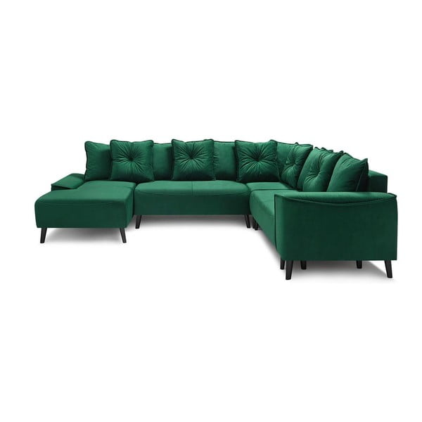 Žalio aksomo U formos sofa-lova "Bobochic Paris Panoramique XXL Hera Bis", kairysis kampas