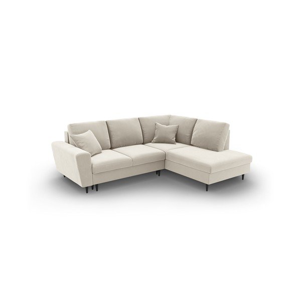 Smėlio spalvos iš velveto sulankstoma/su sandėliavimo vieta kampinė sofa (su dešiniuoju kampu/„L“ formos) Kyoto – Cosmopolitan Design-image-2