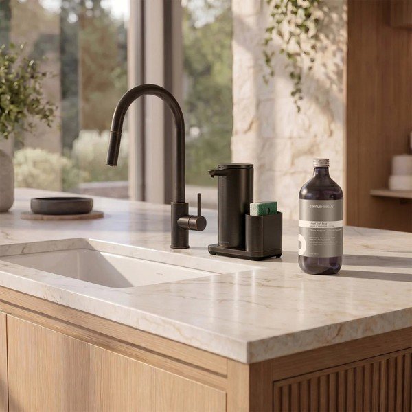 Automatinis bronzinės spalvos iš metalo stovas skalbimo reikmenims – simplehuman-image-1