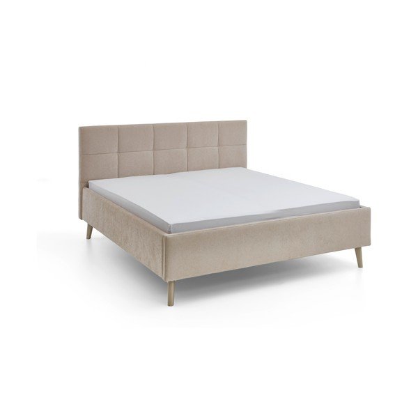 Smėlio spalvos dvigulė lova audiniu dengta be grotelių 180x200 cm Nova – Meise Möbel-image-4
