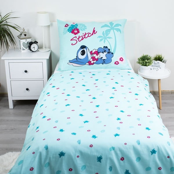 Mėlynos spalvos iš medvilnės viengulė vaikiška patalynė 140x200 cm Lilo a Stitch "Hawaii"  – Jerry Fabrics-image-2