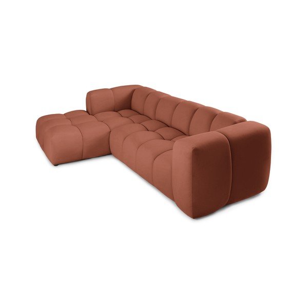 Terakotos spalvos iš velveto kampinė sofa (su kairiuoju kampu/su gultu) Cube – Bonami Selection-image-3