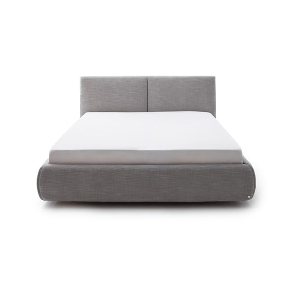 Pilkos spalvos dvigulė lova audiniu dengta su sandėliavimo vieta su lovos grotelėmis 180x200 cm Atesio – Meise Möbel-image-2