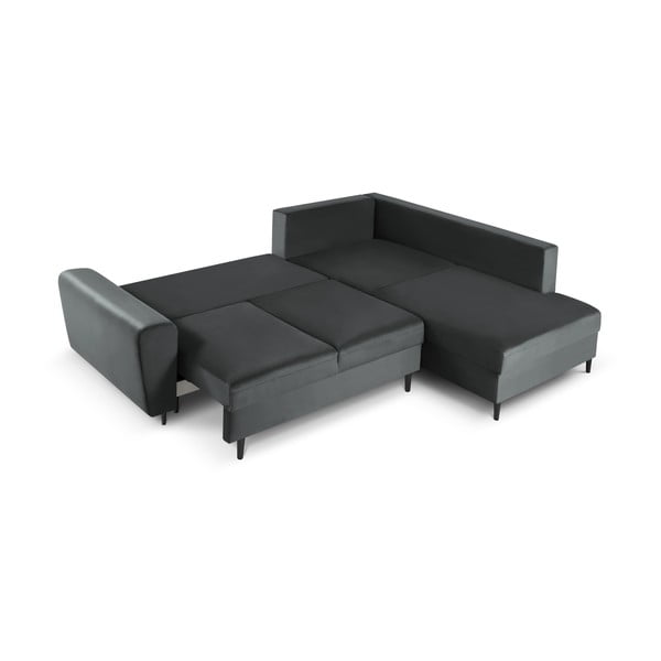 Tamsiai pilkos spalvos iš velveto sulankstoma/su sandėliavimo vieta kampinė sofa (su dešiniuoju kampu/„L“ formos) Kyoto – Cosmopolitan Design-image-2